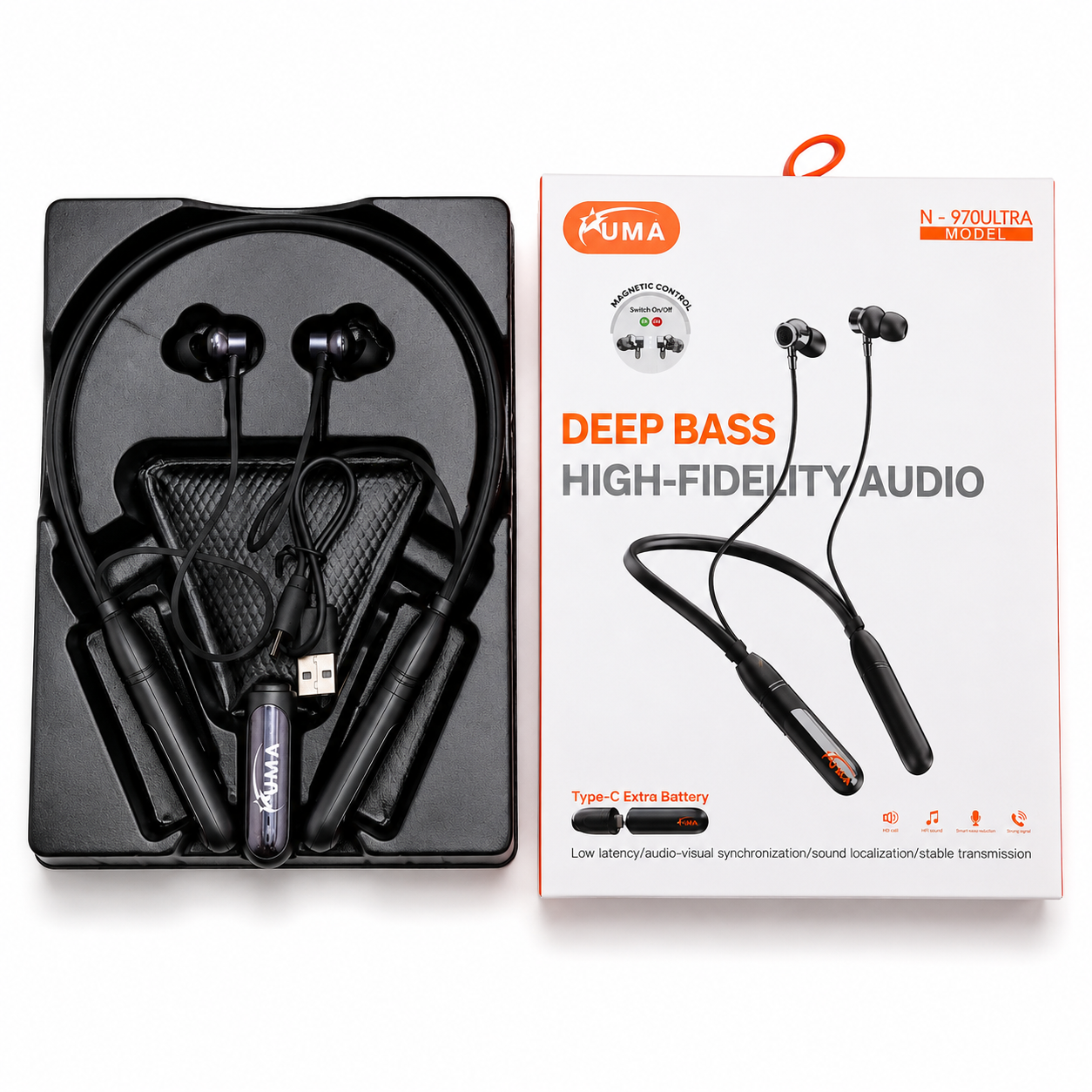 UMA N-970Ultra Wireless Neckband with 4 Magic Voice Changer Modes | Detachable Extra Battery, Magnetic Control, Deep Bass