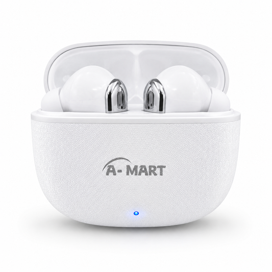 A-MART A-811 Premium Wireless Earbuds | 45 Hours Music Playtime | ENC & ANC Noise Reduction | Bluetooth V5.3 Intelligent Chip | Zero Delay Lossless Audio | (White)