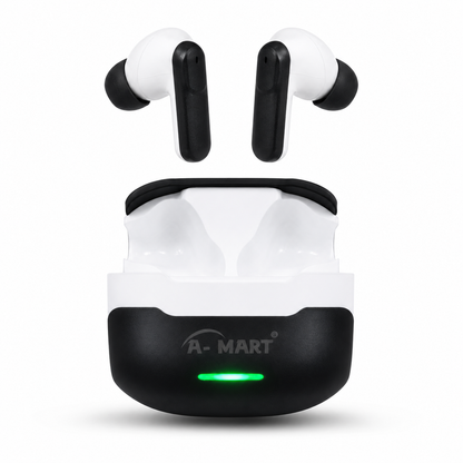 A-MART A-10 Premium Gaming Earbuds (Black & White) | Bluetooth 5.4 | -48dB Noise Reduction | 1000H Standby Battery | Waterproof Wireless Earphones with Instant Connection