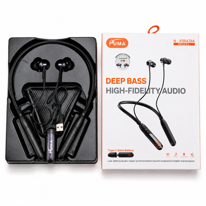 UMA N-970Ultra Wireless Neckband with 4 Magic Voice Changer Modes | Detachable Extra Battery, Magnetic Control, Deep Bass